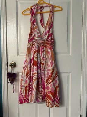 Tis the season for this Vibrant Pink & Orange Halter Sundress by Papell!